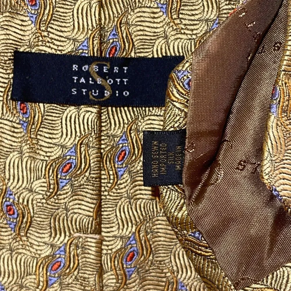 Robert Talbott Studio Neck Tie Men‎ Yellow Gold Hand Sewn Imported Silk Made USA